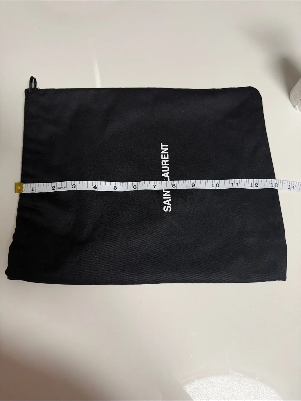 Saint Laurent Black and White Logo Drawstring Pouch